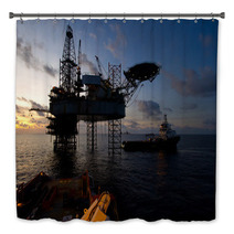 Silhouette Of Offshore Jack Up Rig At Sea During Sunset Bath Decor 62462697