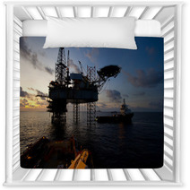 Silhouette Of Offshore Jack Up Rig At Sea During Sunset Nursery Decor 62462697