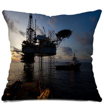 Silhouette Of Offshore Jack Up Rig At Sea During Sunset Pillows 62462697