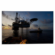 Silhouette Of Offshore Jack Up Rig At Sea During Sunset Rugs 62462697