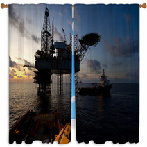 Silhouette Of Offshore Jack Up Rig At Sea During Sunset Window Curtains 62462697