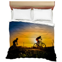 Silhouette Of Stunt Bmx Riders - Color Tone Tuned Bedding 83227917