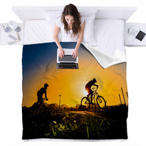 Silhouette Of Stunt Bmx Riders - Color Tone Tuned Blankets 83227917