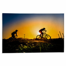 Silhouette Of Stunt Bmx Riders - Color Tone Tuned Rugs 83227917