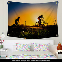 Silhouette Of Stunt Bmx Riders - Color Tone Tuned Wall Art 83227917