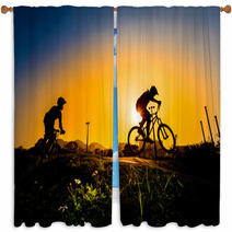 Silhouette Of Stunt Bmx Riders - Color Tone Tuned Window Curtains 83227917