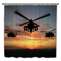 Silhouette Of Three Military Helicopters At Sunset Bath Decor 2597149