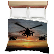 Silhouette Of Three Military Helicopters At Sunset Bedding 2597149