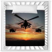 Silhouette Of Three Military Helicopters At Sunset Nursery Decor 2597149