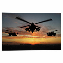 Silhouette Of Three Military Helicopters At Sunset Rugs 2597149