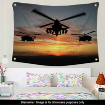 Silhouette Of Three Military Helicopters At Sunset Wall Art 2597149