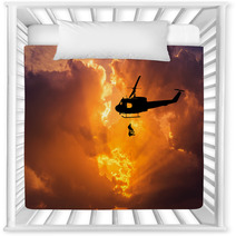 Silhouette Soldiers In Action Rappelling Climb Down With Military Mission Counter Terrorism Assault Training On Sunset Background Nursery Decor 122873129
