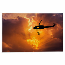 Silhouette Soldiers In Action Rappelling Climb Down With Military Mission Counter Terrorism Assault Training On Sunset Background Rugs 122873129