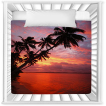 Silhouetted Palm Trees On A Beach At Sunset, Ofu Island, Tonga Nursery Decor 67306571