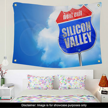 Silicon Valley 3d Rendering Blue Street Sign Wall Art 117080922