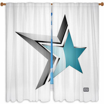 Silver And Blue 3D Star  Window Curtains 55874383