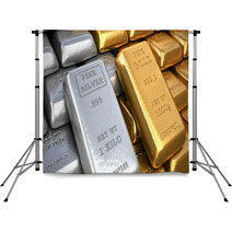 Silver Ingot And  Gold Bullion. Finance Illustration Backdrops 70986637
