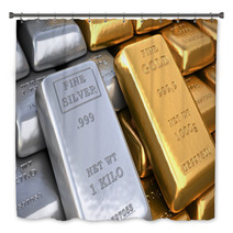 Silver Ingot And  Gold Bullion. Finance Illustration Bath Decor 70986637
