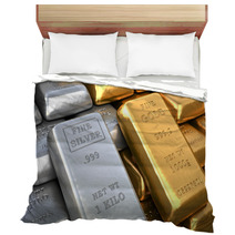 Silver Ingot And  Gold Bullion. Finance Illustration Bedding 70986637