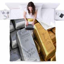 Silver Ingot And  Gold Bullion. Finance Illustration Blankets 70986637