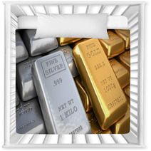 Silver Ingot And  Gold Bullion. Finance Illustration Nursery Decor 70986637