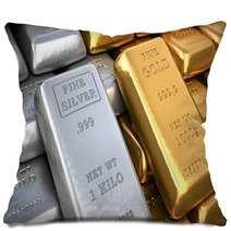 Silver Ingot And  Gold Bullion. Finance Illustration Pillows 70986637
