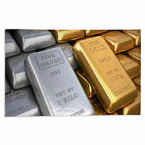 Silver Ingot And  Gold Bullion. Finance Illustration Rugs 70986637