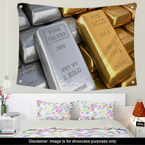 Silver Ingot And  Gold Bullion. Finance Illustration Wall Art 70986637