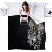 Silver Jewelry On Black Background Blankets 63659272