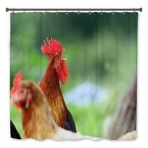 Singing Rooster Over Green Background Bath Decor 78952565