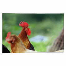 Singing Rooster Over Green Background Rugs 78952565