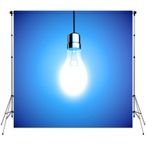 Single Lightbulb Shining A Bright Light On Blue Background Backdrops 65162695