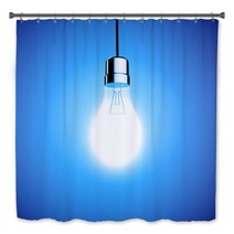 Single Lightbulb Shining A Bright Light On Blue Background Bath Decor 65162695
