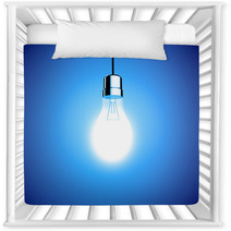 Single Lightbulb Shining A Bright Light On Blue Background Nursery Decor 65162695