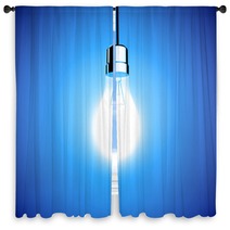 Single Lightbulb Shining A Bright Light On Blue Background Window Curtains 65162695