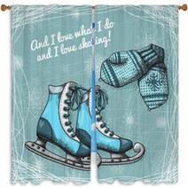 Skate And Knitted Wool Mittens Poster Window Curtains 63606704