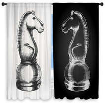 Sketch Illustration Of A Chess Knight Piece Window Curtains 64280206