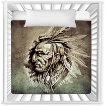 Sketch Of Tattoo Art American Indian Chief Illustration On Vint Nursery Decor 71316654
