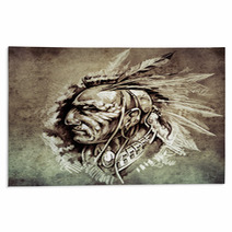 Sketch Of Tattoo Art American Indian Chief Illustration On Vint Rugs 71316654