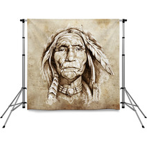 Sketch Of Tattoo Art Portrait Of American Indian Head Backdrops 39910737