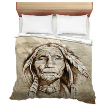 Sketch Of Tattoo Art Portrait Of American Indian Head Bedding 39910737