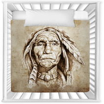 Sketch Of Tattoo Art Portrait Of American Indian Head Nursery Decor 39910737