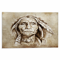 Sketch Of Tattoo Art Portrait Of American Indian Head Rugs 39910737