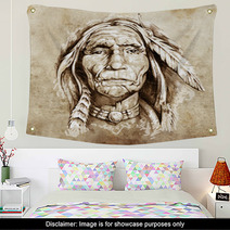 Sketch Of Tattoo Art Portrait Of American Indian Head Wall Art 39910737