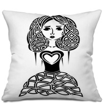 Sketch Of The Girl Sinister Woman Without Hands Hand Drawn Little Witch Figure For Halloween Vector Illustration Eps10 Pillows 122587129