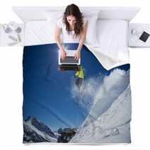 Skier In High Mountains Blankets 70224992