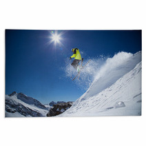 Skier In High Mountains Rugs 70224992