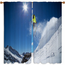 Skier In High Mountains Window Curtains 70224992