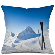 Skis In High Mountains At Sunny Day Pillows 60105056