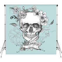 Skull And Flowers Day Of The Dead Backdrops 80013654